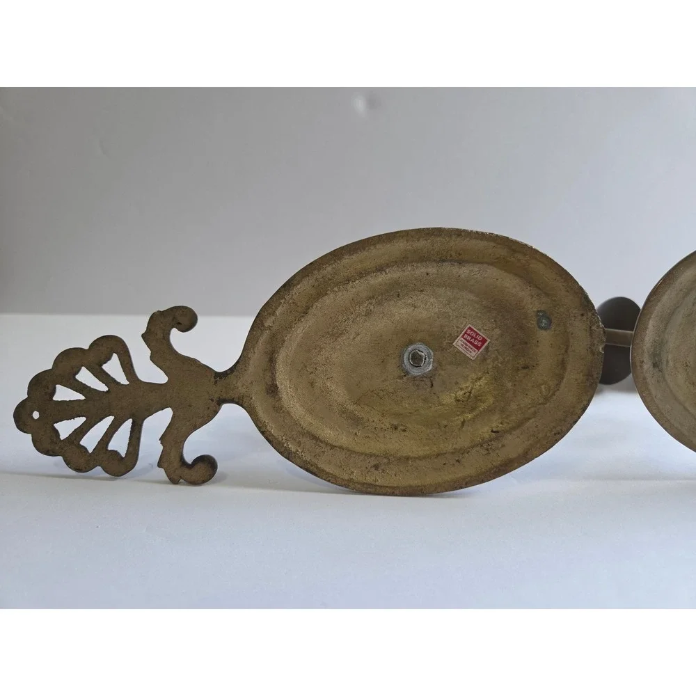 Vintage Solid Brass Wall Sconces Pair Handcrafted India Scrolled Candle Holder